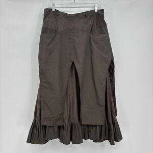 Mary First Vintage Western Brown Cowgirl Avant-Garde Midi Taffeta Pants Skirt 34